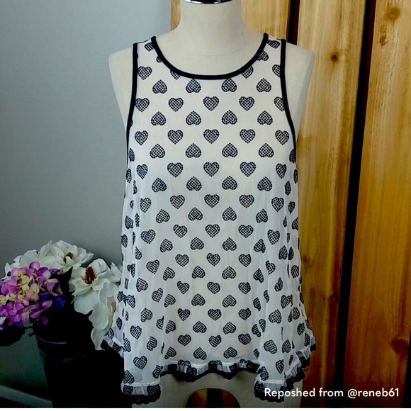 Victoria’s Secret top BLACK heart lingerie tank top see through sexy black white - Picture 6 of 7